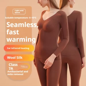 Wool silk thermal underwear women's long Johns set trackless velvet heating primer plus velvet thickening winter