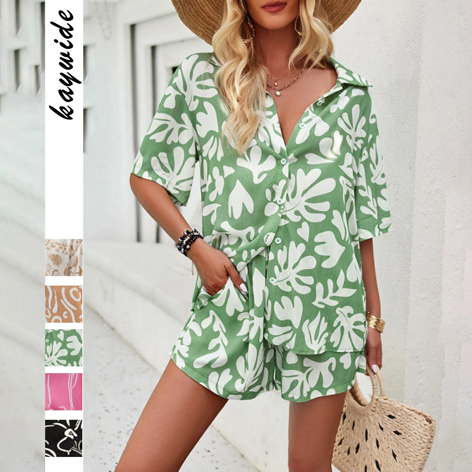 Women's clothing printed vacation style suit women's 2024 spring and summer casual two-piece set